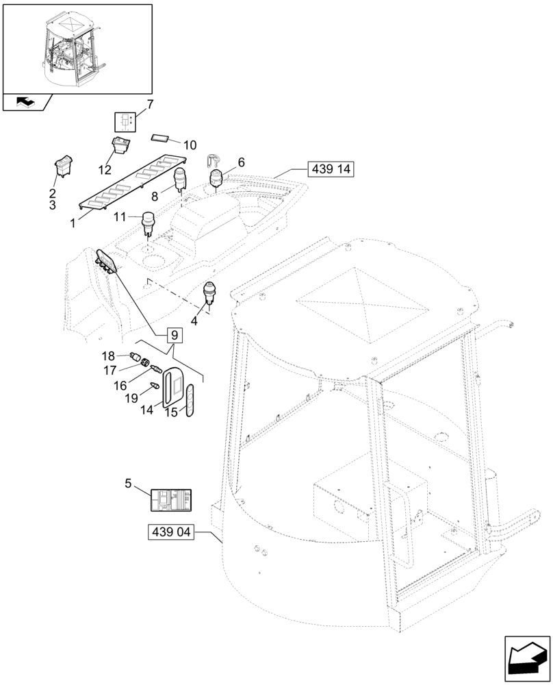 Схема запчастей Case 21E - (439[19]) - CAB: ELECTRICAL SYSTEM (10) - OPERATORS PLATFORM