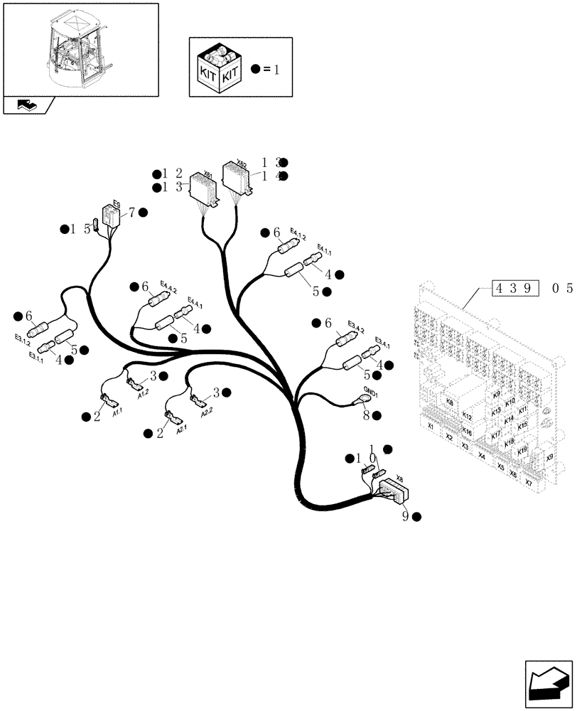 Схема запчастей Case 21E - (439[08]) - CAB: ROOF HARNESS (10) - OPERATORS PLATFORM