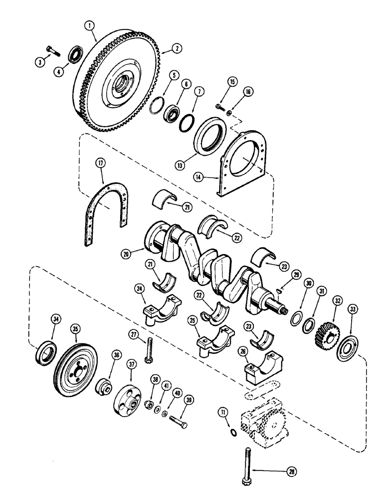 Схема запчастей Case 480CK - (042) - CRANKSHAFT AND FLYWHEEL, (148B) SPARK IGNITION ENGINE 