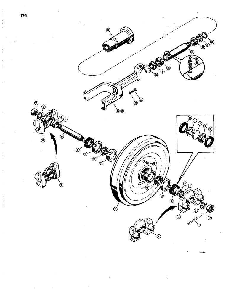 Схема запчастей Case 850 - (174) - IDLER WHEEL AND TRACK ADJUSTER, USED TRACTOR SN. 7073534 AND (04) - UNDERCARRIAGE