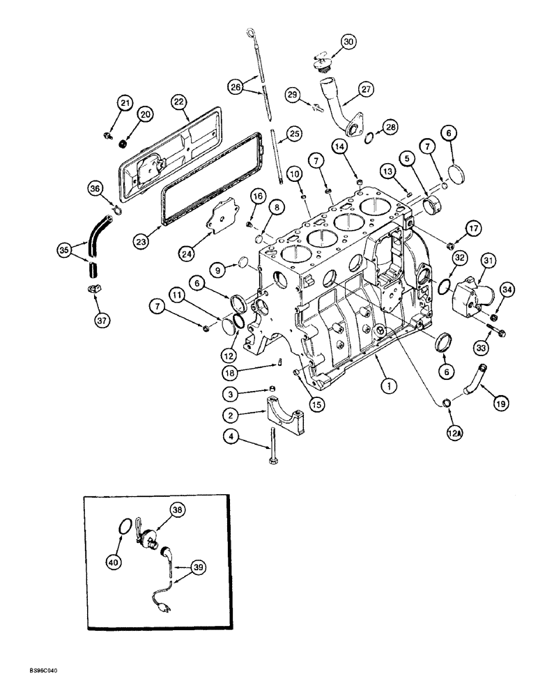 Схема запчастей Case 570LXT - (2-038) - CYLINDER BLOCK, 4T-390 ENGINE (02) - ENGINE