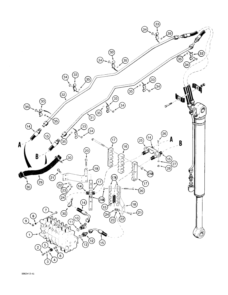 Схема запчастей Case 580SK - (8-038) - BACKHOE BUCKET CYLINDER HYDRAULIC CIRCUIT, MODELS WITHOUT EXTENDABLE DIPPER (08) - HYDRAULICS