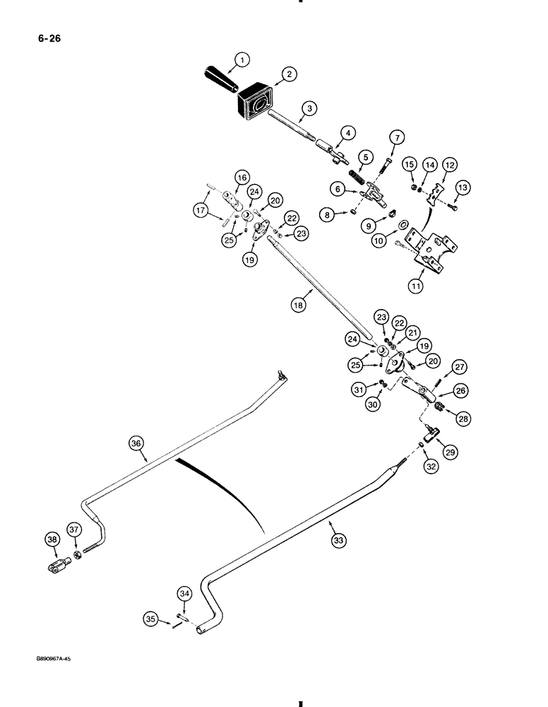 Схема запчастей Case 580K - (6-026) - SHUTTLE CONTROL AND LINKAGE, USED ON MODELS WITH TILT/TELESCOPING STEERING COLUMN (06) - POWER TRAIN