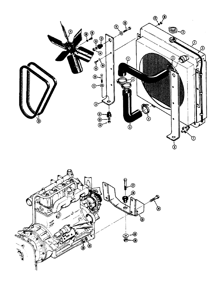 Схема запчастей Case 800 - (012) - RADIATOR, FRONT ENGINE MOUNT AND RELATED PARTS (01) - ENGINE