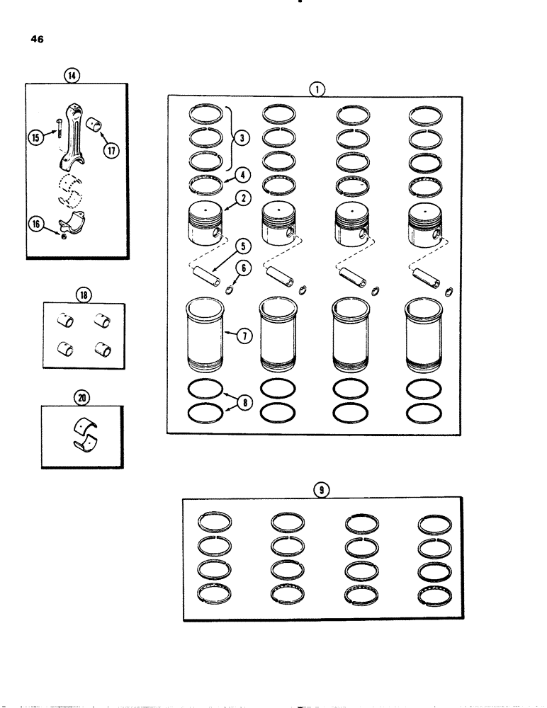 Схема запчастей Case 1845 - (046) - PISTONS, (159) SPARK IGNITION ENGINE, CONNECTING RODS (10) - ENGINE