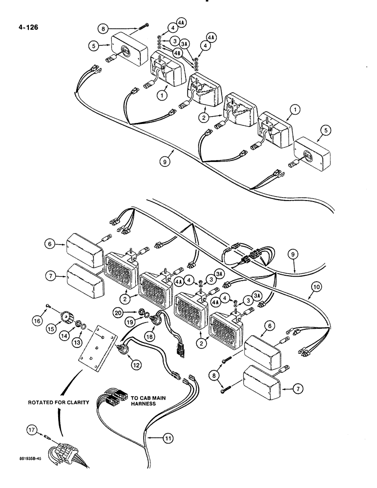 Схема запчастей Case 580K - (04-126) - TRACTOR LAMP ELECTRICAL CIRCUIT, WITH CAB (04) - ELECTRICAL SYSTEMS