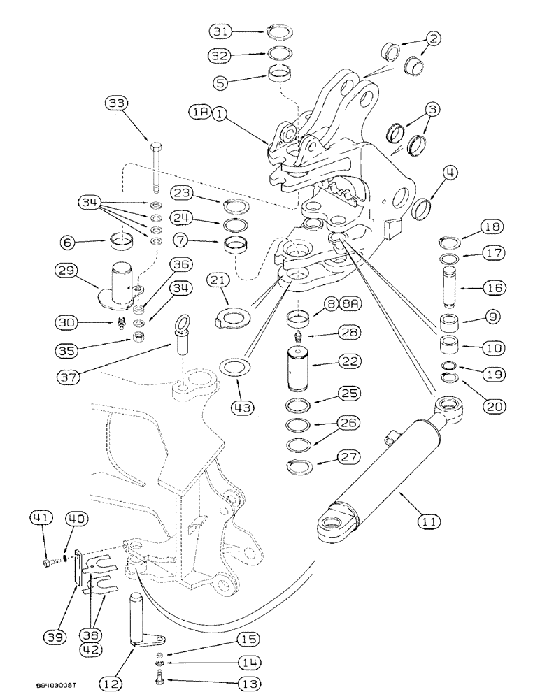 Схема запчастей Case 580SK - (9-036) - BACKHOE SWING CYLINDERS AND SWING TOWER (09) - CHASSIS/ATTACHMENTS