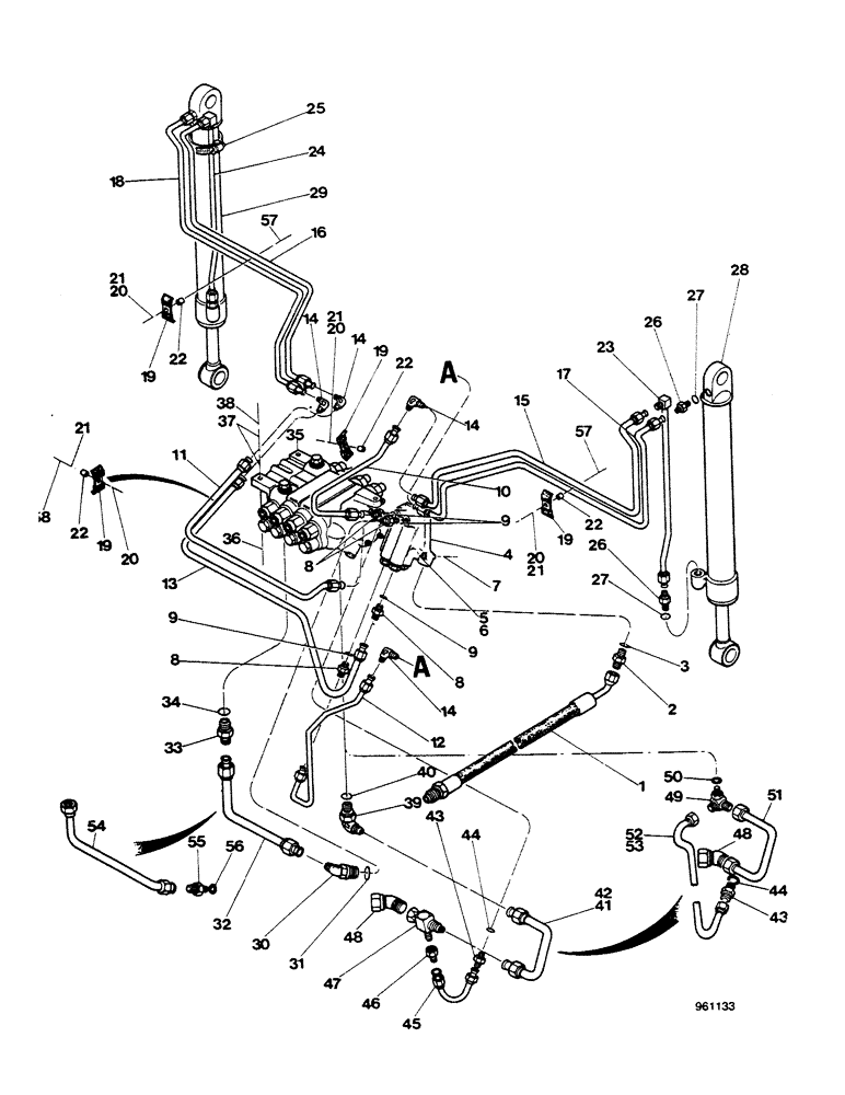 Схема запчастей Case 580G - (242) - SIDESHIFT BACKHOE - STABILIZER CYLINDER HYDRAULIC CIRCUIT UP TO 3.947.279 (08) - HYDRAULICS