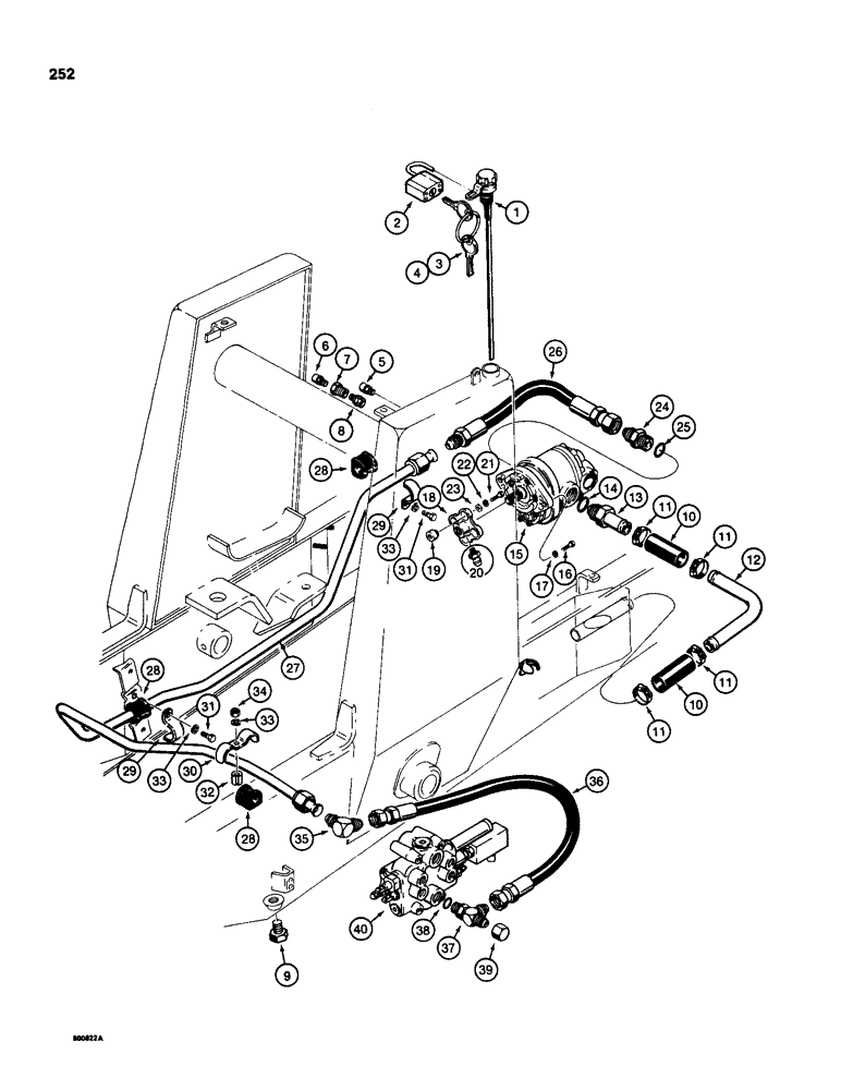 Схема запчастей Case 580SD - (252) - EQUIPMENT HYDRAULIC SYSTEM, RESERVOIR TO LOADER CONTROL VALVE (08) - HYDRAULICS