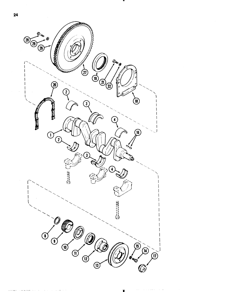 Схема запчастей Case 1845B - (024) - CRANKSHAFT AND FLYWHEEL, 159 SPARK IGNITION ENGINE (02) - ENGINE