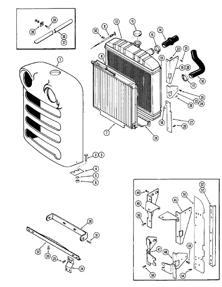 Схема запчастей Case W12 - (162) - RADIATOR-GRILLE AND SHUTTER, RADIATOR BRACKETS W/O SHUTTER (09) - CHASSIS