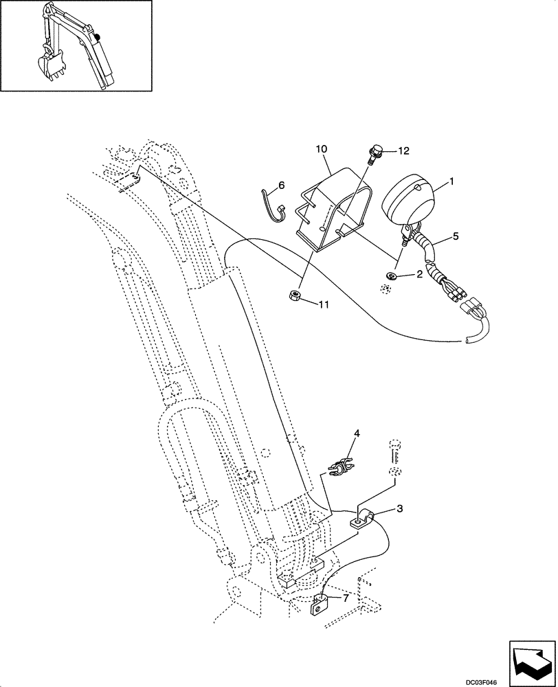 Схема запчастей Case CX14 - (04-07[00]) - LAMP MOUNTING - BOOM (04) - ELECTRICAL SYSTEMS