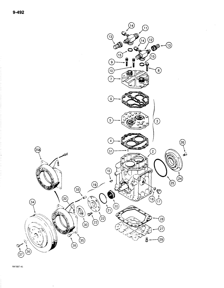 Схема запчастей Case 780C - (9-492) - AIR CONDITIONING COMPRESSOR, AIR CONDITIONER CLUTCH (09) - CHASSIS/ATTACHMENTS