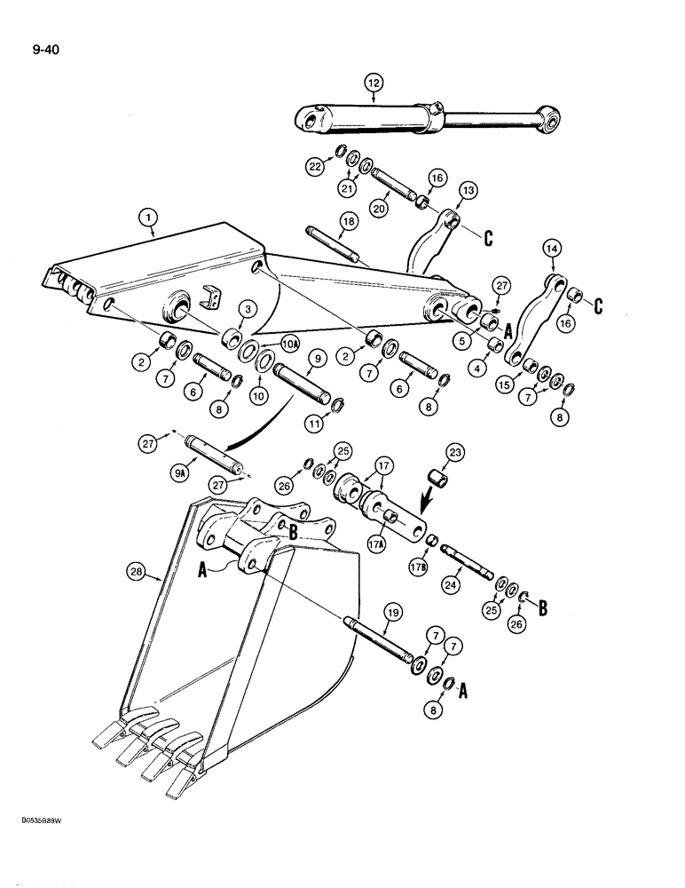 Схема запчастей Case 780D - (9-040) - BACKHOE DIPPER AND BUCKET (09) - CHASSIS/ATTACHMENTS