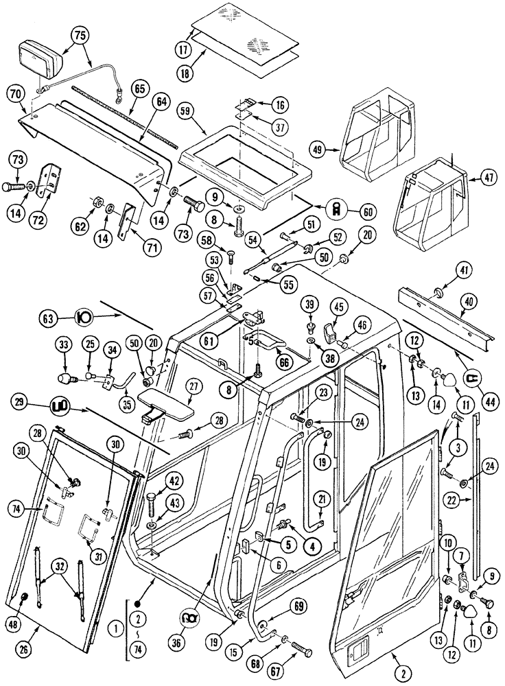 Схема запчастей Case 788 - (09E-02) - CAB OPENING ROOF, TRANSPARENT 788P / 788PSU (05.1) - UPPERSTRUCTURE CHASSIS/ATTACHMENTS