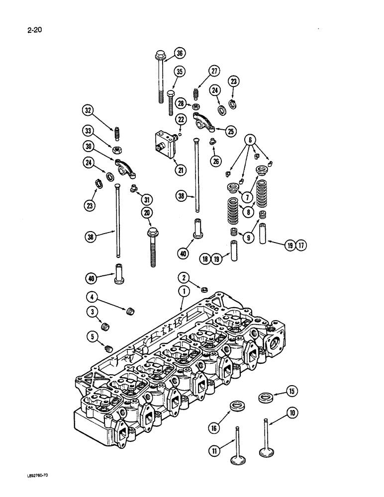 Схема запчастей Case W14C - (2-20) - CYLINDER HEAD AND VALVE MECHANISM, 6-590 ENGINE, 6T-590 ENGINE (02) - ENGINE