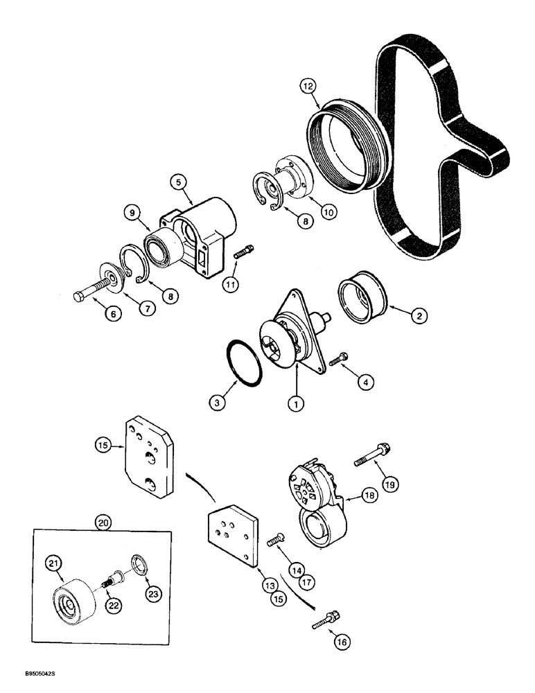 Схема запчастей Case 721B - (2-16) - WATER PUMP SYSTEM, 6T-830 ENGINE, PRIOR TO LOADER P.I.N. JEE053200 (02) - ENGINE