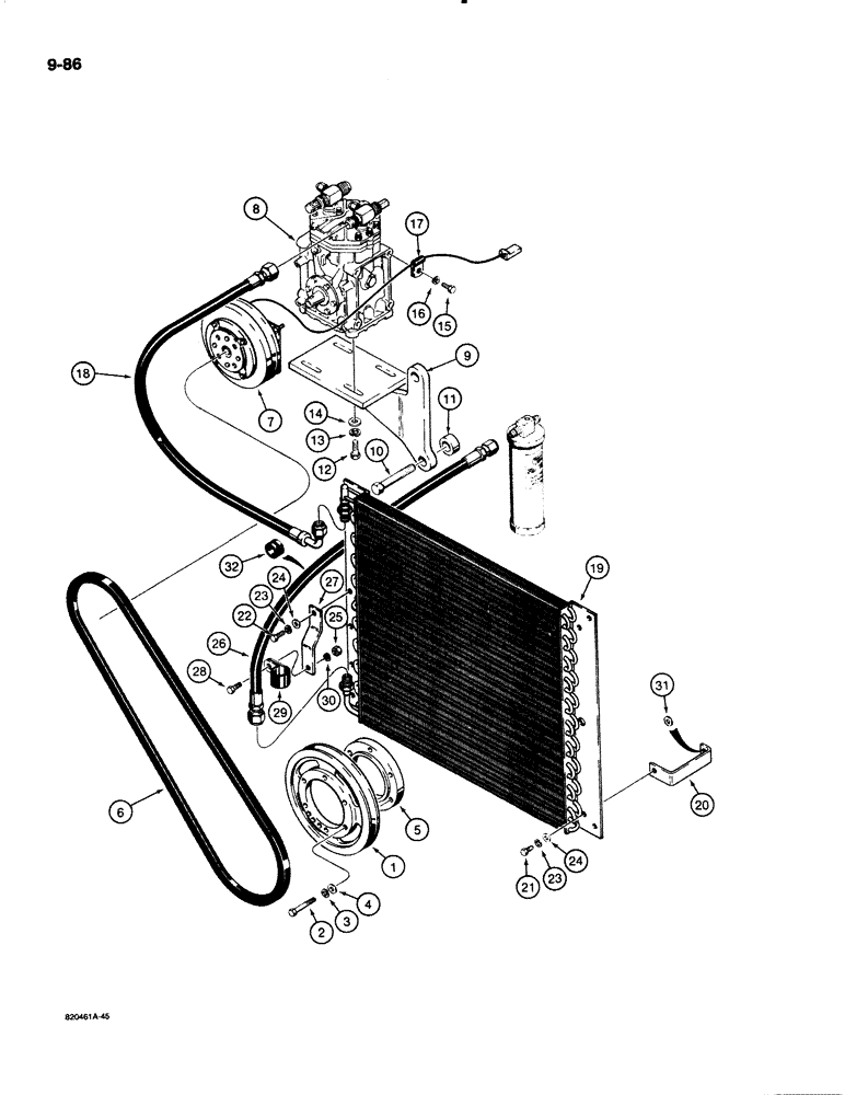 Схема запчастей Case W18B - (9-086) - AIR CONDITIONING LINES AND COMPRESSOR MOUNTING, FOR RADIATOR MOUNTED CONDENSER (09) - CHASSIS/ATTACHMENTS