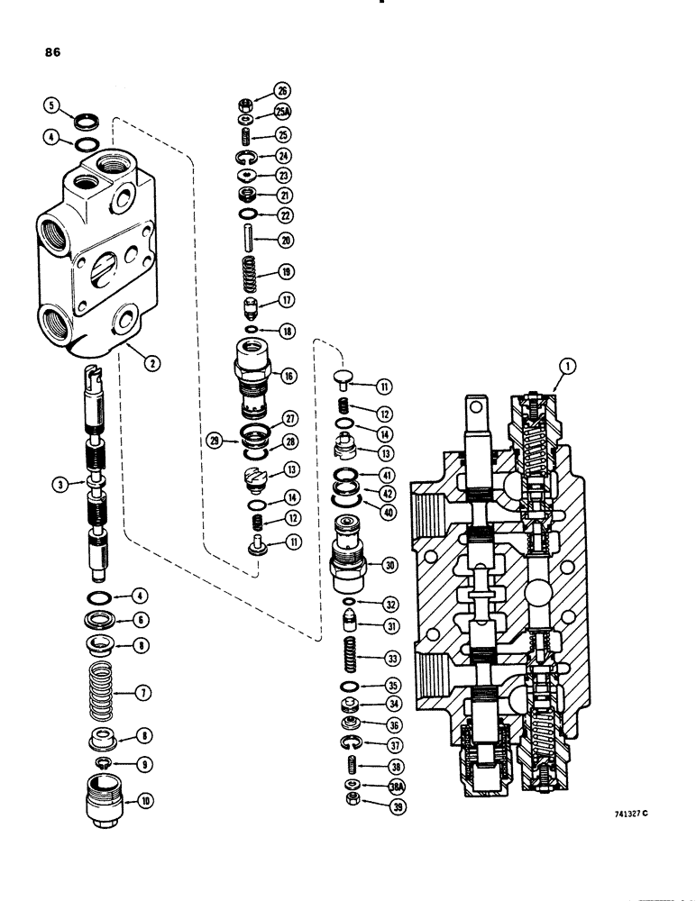 Схема запчастей Case 26C - (086) - G33115, G34898 AND G100182 BACKHOE, CONTROL VALVES, BOOM SECTION 