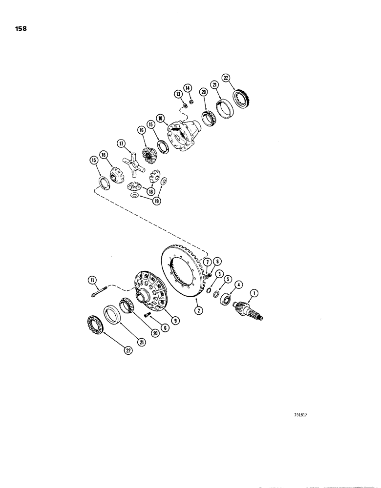 Схема запчастей Case W26B - (158) - L40080 FRONT AXLE DIFFERENTIAL, PINION, RING GEAR AND DIFFERENTIAL CASE (06) - POWER TRAIN