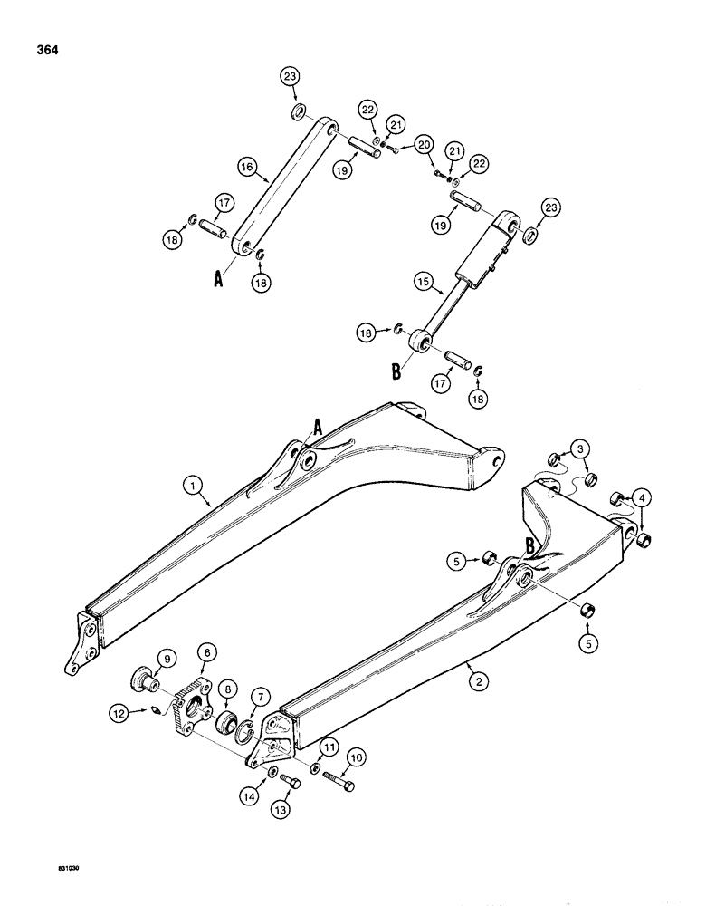 Схема запчастей Case 1150D - (364) - TILT DOZER MODELS, PUSH BEAMS, TILT CYLINDER AND STRUT MOUNTING (09) - CHASSIS/ATTACHMENTS