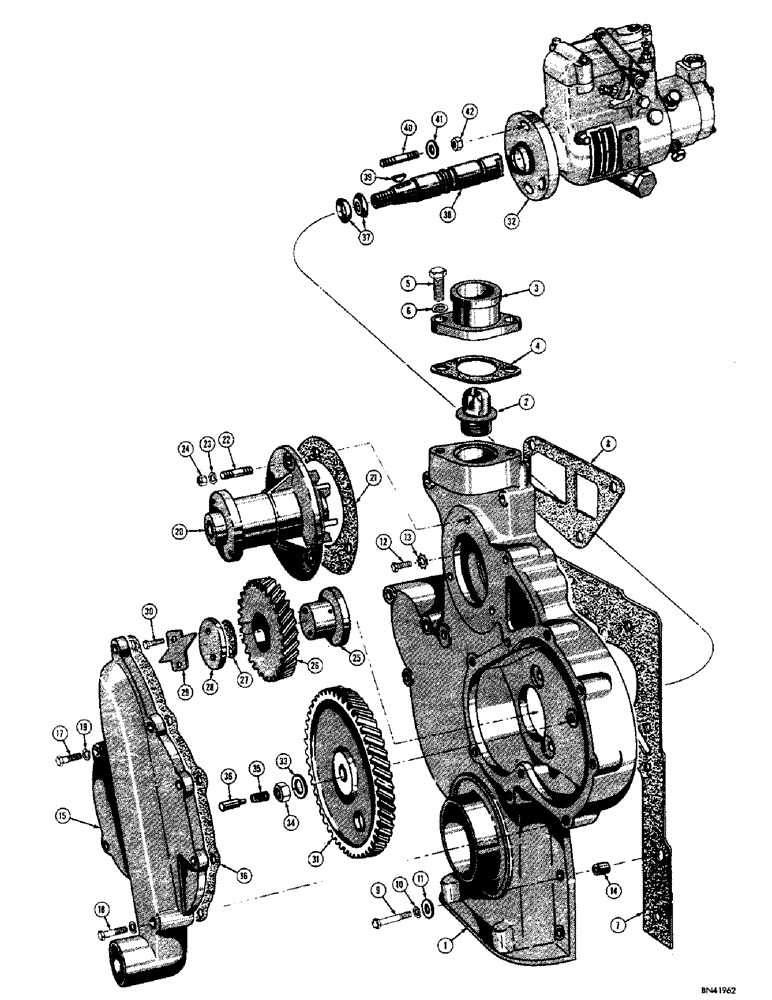 Схема запчастей Case 310F - (050) - TIMING GEAR COVER AND FUEL INJECTION PUMP DRIVE - DIESEL (01) - ENGINE