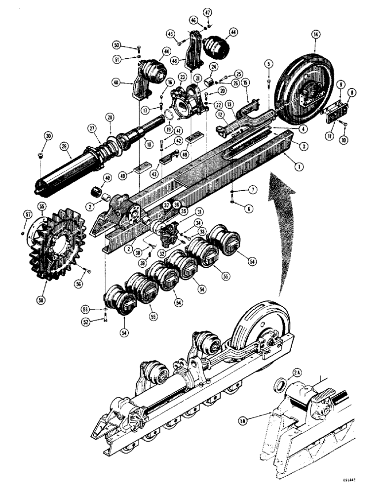 Схема запчастей Case 1150 - (100) - TRACK FRAME AND RECOIL SYSTEM - 6 ROLLER (04) - UNDERCARRIAGE