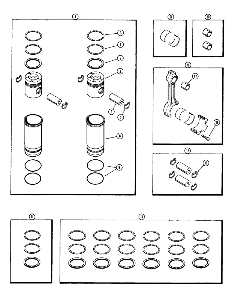 Схема запчастей Case W10E - (020) - PISTON ASSY. & CONNECTING RODS, (401B) DIESEL ENGINE (02) - ENGINE