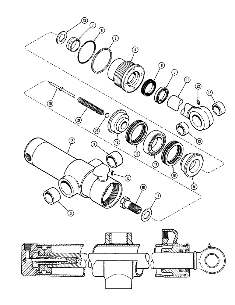 Схема запчастей Case 33 - (296) - G33924 &G33925 SWING CYL,4"DIA CYL W/11"STROKE W/SOLID OUTER WIPER&SPLIT INNER WIPER W/GLAND ID RING 