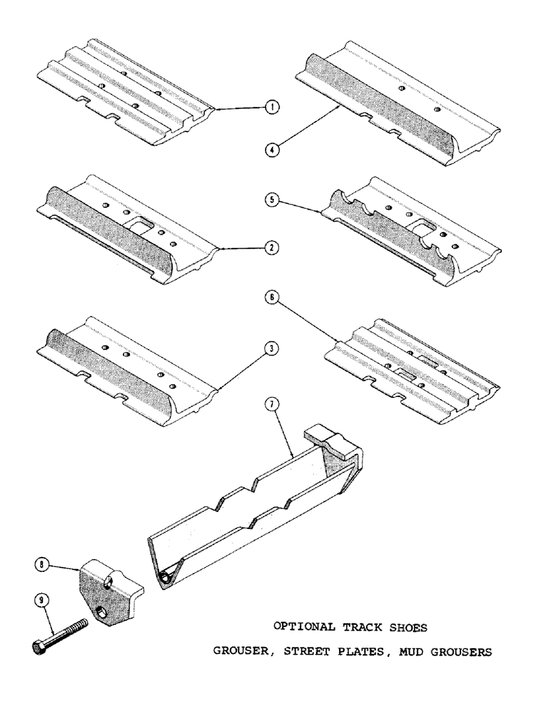 Схема запчастей Case 1000C - (164) - OPTIONAL TRACK SHOES, GROUSER, STREET PLATES, MUD GROUSERS, USED UP TO 9-19-59 (04) - UNDERCARRIAGE