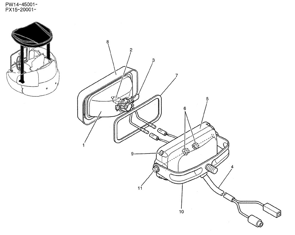 Схема запчастей Case CX31B - (01-057) - LIGHT ASSY,P/N PW80S00003F1 (55) - ELECTRICAL SYSTEMS