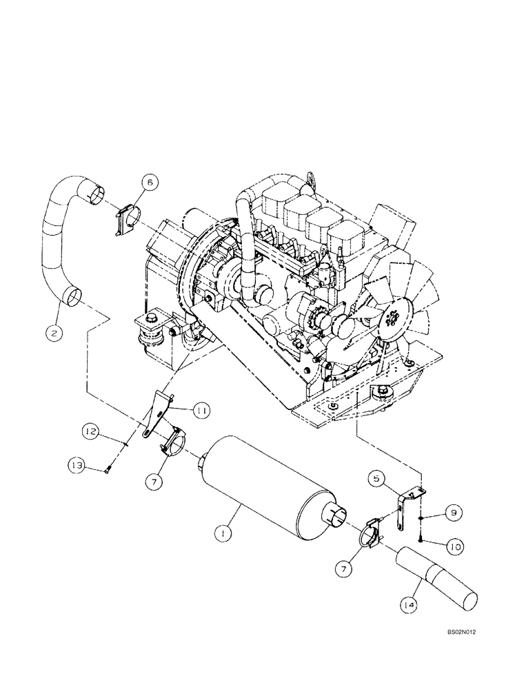 Схема запчастей Case 686GXR - (2-09) - EXHAUST SYSTEM - TURBOCHARGED ENGINE (ASN 686GXR JFE0001847; 688G JFE0003612) (02) - ENGINE