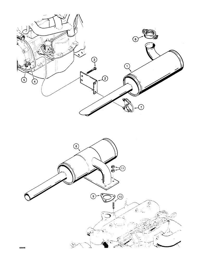 Схема запчастей Case W4 - (022) - MUFFLER AND EXHAUST SYSTEM,1.8 LITRE ENGINE,USED BEFORE TRACTOR SN 1205402 EXCEPT 1205397 (02) - ENGINE