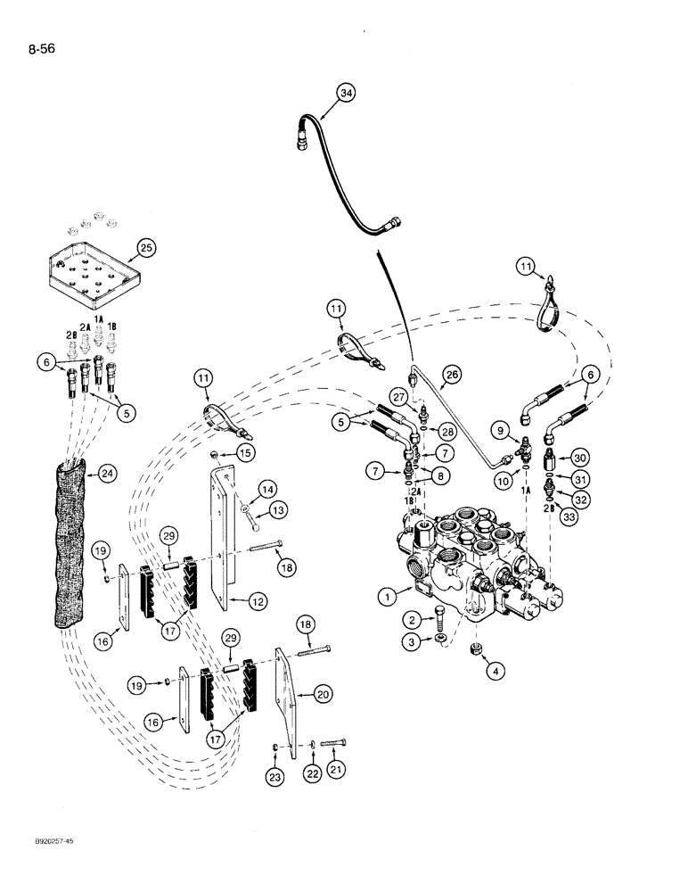 Схема запчастей Case 721 - (8-56) - REMOTE LOADER CONTROL CIRCUIT, HOSE SEPARATOR TO TWO SPOOL VALVE (08) - HYDRAULICS