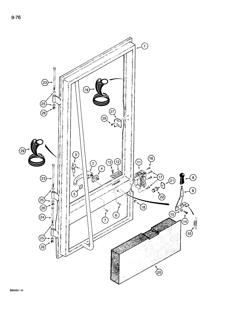 Схема запчастей Case 721 - (9-076) - CAB DOOR AND MOUNTING, CABS WITH ALUMINUM LATCHES FOR WINDOW (09) - CHASSIS/ATTACHMENTS