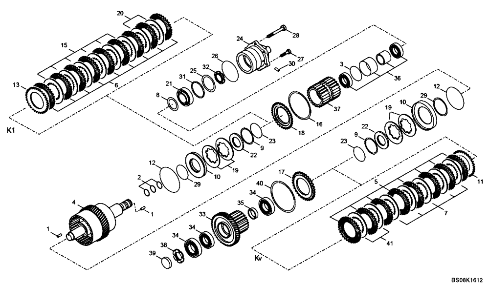 Схема запчастей Case 327B - (18A00001001[001]) - CLUTCH ASSEMBLY K1/KV (P.I.N. HHD0327BN7PG57000 AND AFTER) (84168078) (03) - Converter / Transmission