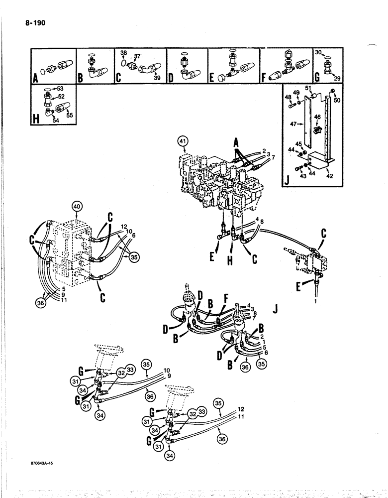 Схема запчастей Case 170B - (8-190) - HYDRAULIC CONTROL CIRCUIT, TO MAIN CONTROL VALVES, P.I.N. 74400 THRU 74456 (08) - HYDRAULICS