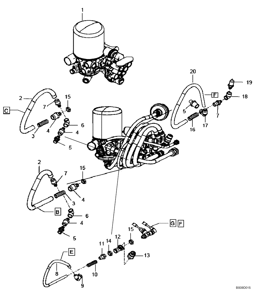 Схема запчастей Case 327B - (47A00002289[002]) - BRAKE SYSTEM OIL CIRCUIT INSTAL (P.I.N. HHD0327BN7PG57000 AND AFTER) (84185251 REV B) (09) - Implement / Hydraulics / Frame / Brakes