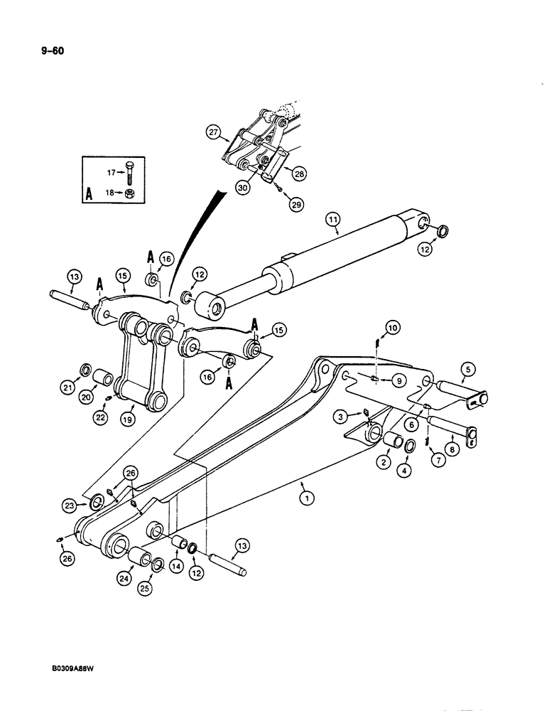 Схема запчастей Case 125B - (9-060) - ARM, LINKS AND MOUNTING PINS, WITH 10 FOOT 6 INCH (3.2 M) (09) - CHASSIS