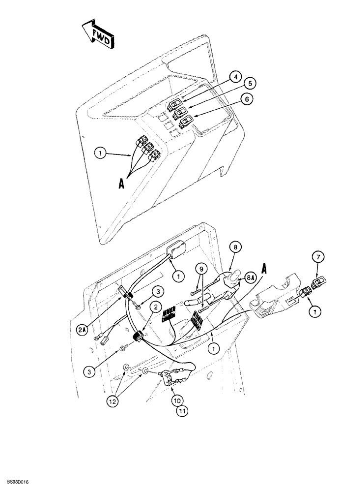 Схема запчастей Case 580SL - (4-016) - FRONT CONSOLE WIRING HARNESS AND CONNECTIONS (04) - ELECTRICAL SYSTEMS