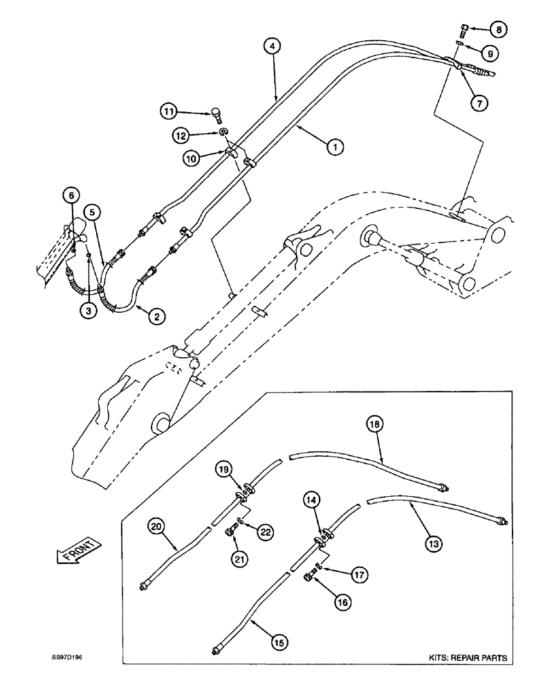 Схема запчастей Case 9045B - (8-056) - BUCKET CYLINDER LINES, 3.4 METER ARM (08) - HYDRAULICS