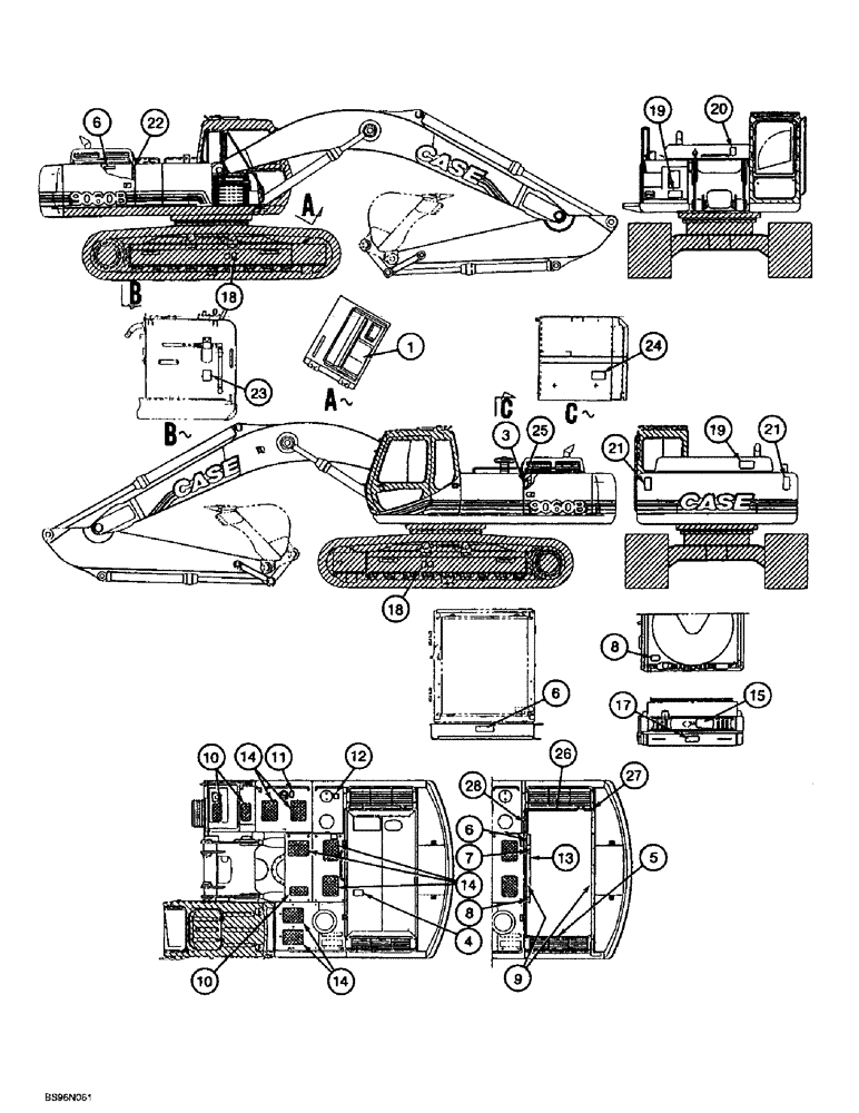 Схема запчастей Case 9060B - (9-112) - DECALS - WARNING AND DANGER, ENGLISH LANGUAGE (09) - CHASSIS