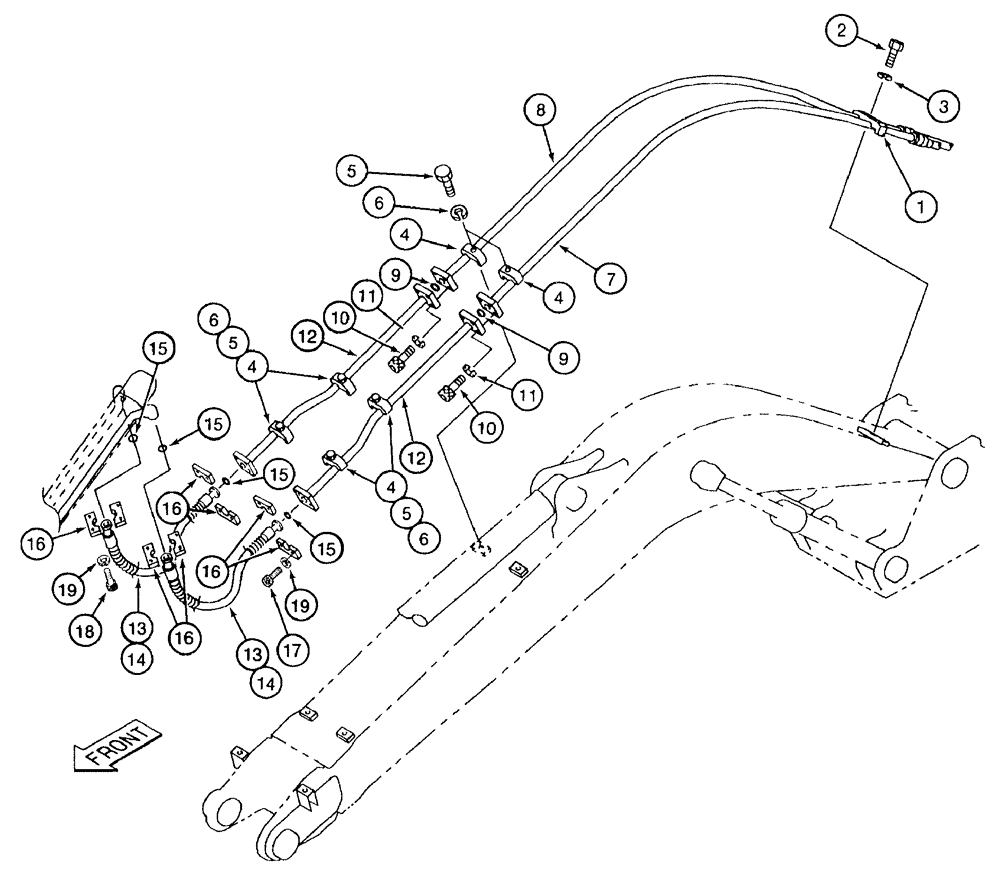 Схема запчастей Case 9050B - (8-074) - BUCKET CYLDR LINES,PRIOR TO PIN EAC0501270,2.63M(88") & 3.23M(107") ARMS,BUCKET-OPEN & CLOSE LINES (08) - HYDRAULICS