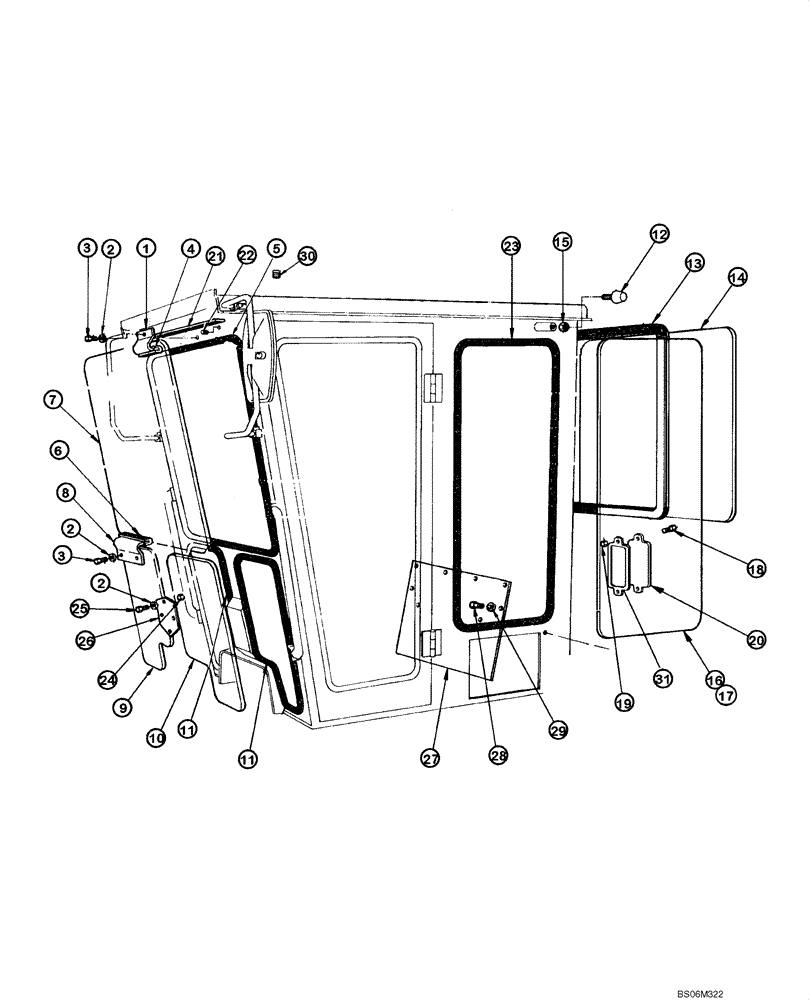 Схема запчастей Case 845 - (09.29[00]) - CAB - WINDOWS (CLOSED CAB) (09) - CHASSIS