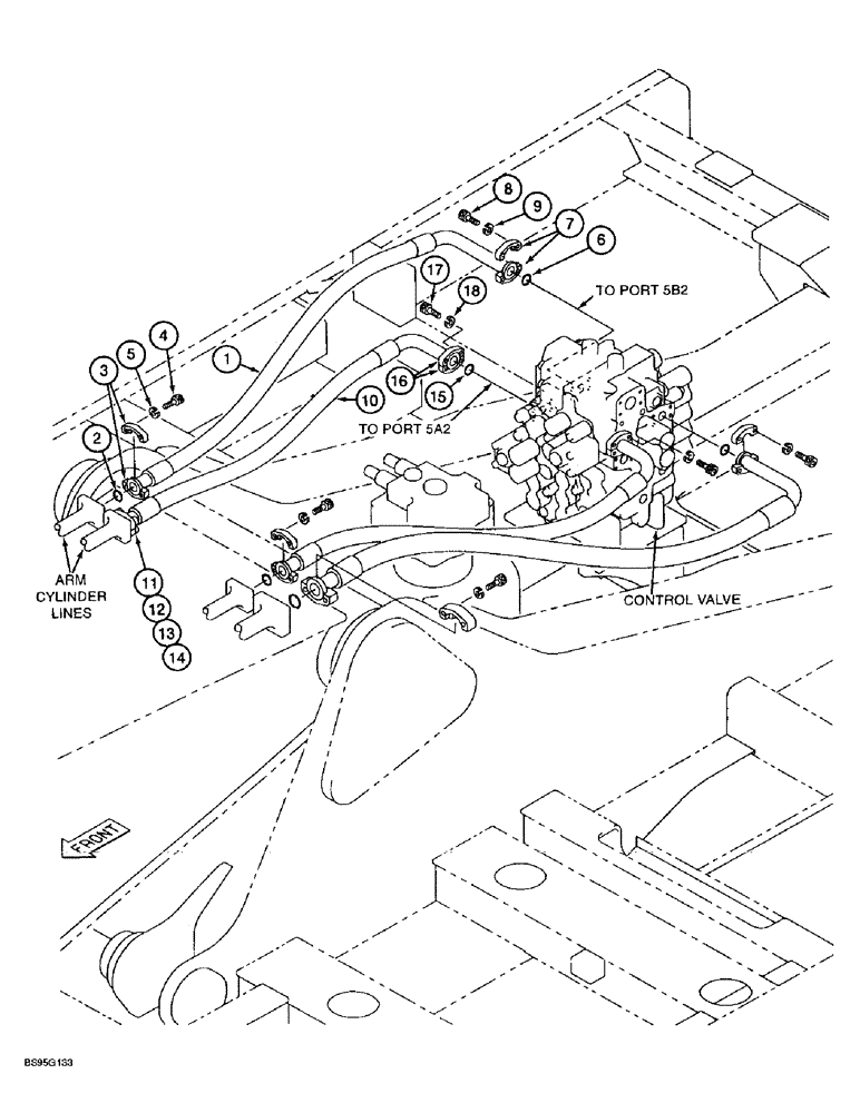 Схема запчастей Case 9060B - (8-058) - ARM CYLINDER SUPPLY LINES, PRIOR TO P.I.N. EAC0601060, ARM-OUT LINES (08) - HYDRAULICS