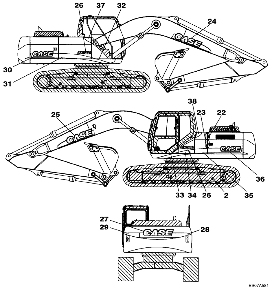 Схема запчастей Case CX240B - (09-46) - DECALS (09) - CHASSIS/ATTACHMENTS