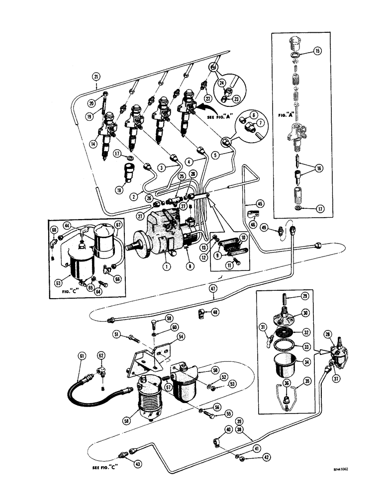 Схема запчастей Case 310F - (056) - DIESEL FUEL INJECTION SYSTEM, USED ON TRACTORS PRIOR TO SN 3019601 (02) - FUEL SYSTEM