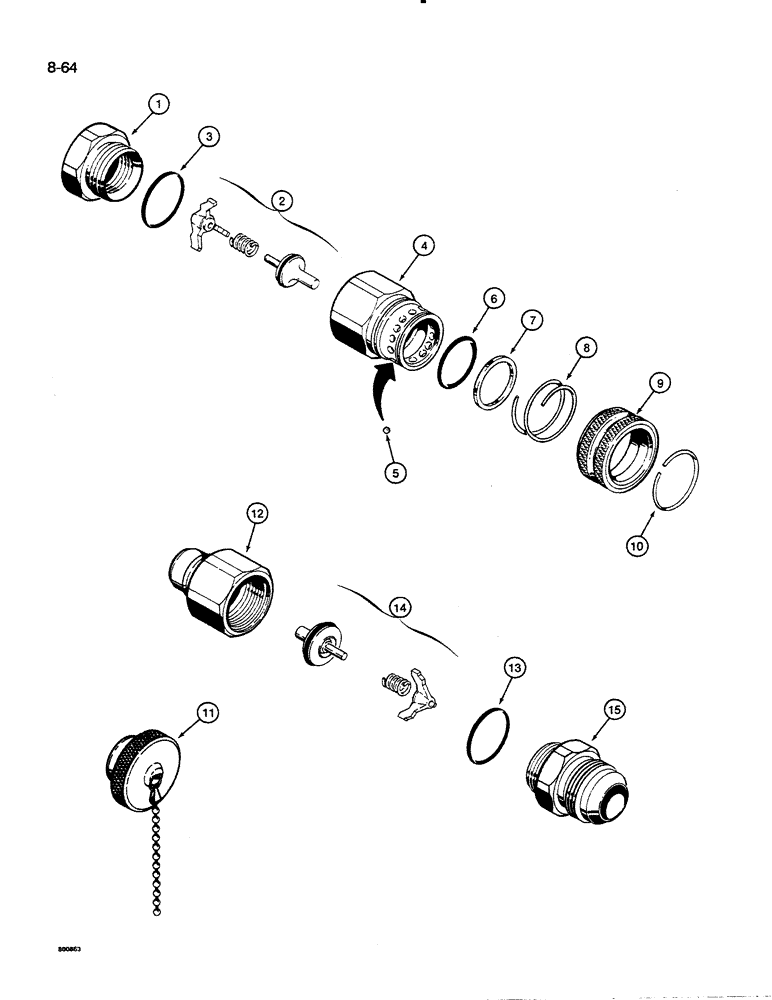 Схема запчастей Case 35C - (8-64) - HYDRAULIC QUICK DISCONNECT COUPLINGS, BACKHOE LINES (08) - HYDRAULICS