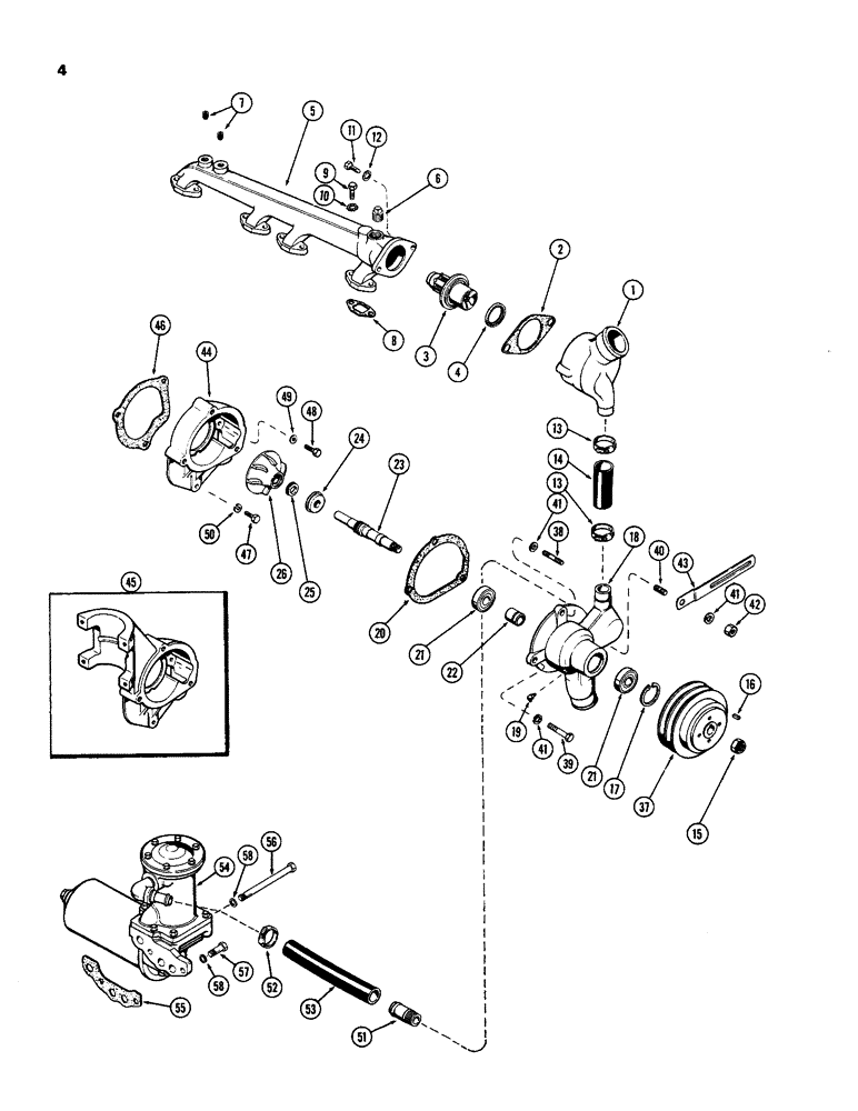 Схема запчастей Case 850 - (004) - WATER PUMP AND OIL COOLER SYSTEM, (301) DIESEL ENGINE (01) - ENGINE