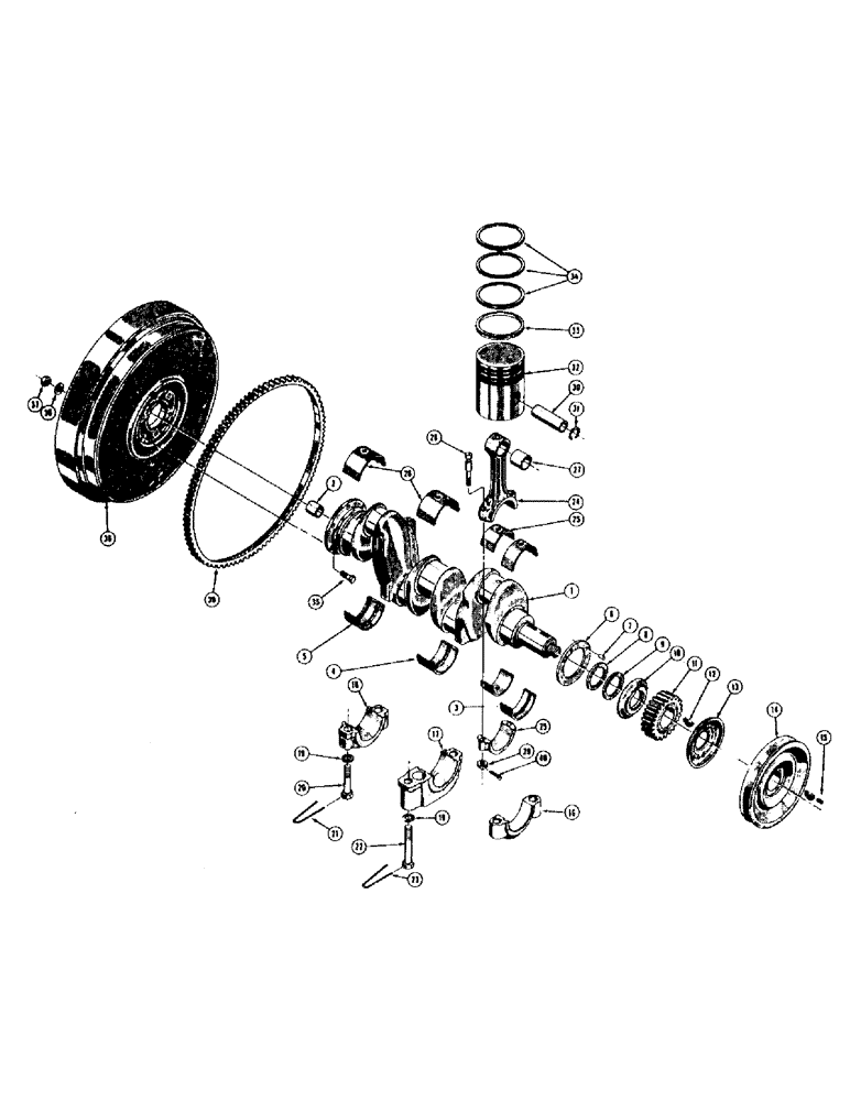 Схема запчастей Case 400 - (014) - FLYWHEEL, CRANKSHAFT, AND PISTONS - GAS (01) - ENGINE